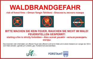 WALDBRANDGEFAHR - Feuer- und Grillstellen gesperrt!